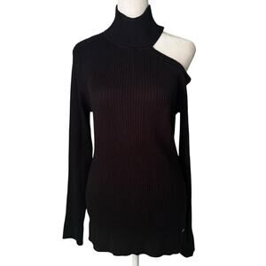 DKNY black knit turtleneck cut-out long sleeve sweater size XL